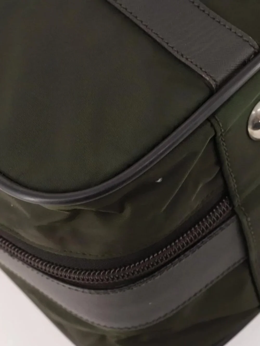 PRADA Business Bag Nylon Khaki Silver Auth ti3654